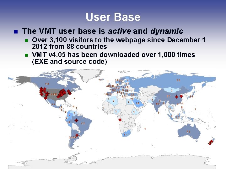 User Base n The VMT user base is active and dynamic n n Over User Base n The VMT user base is active and dynamic n n Over