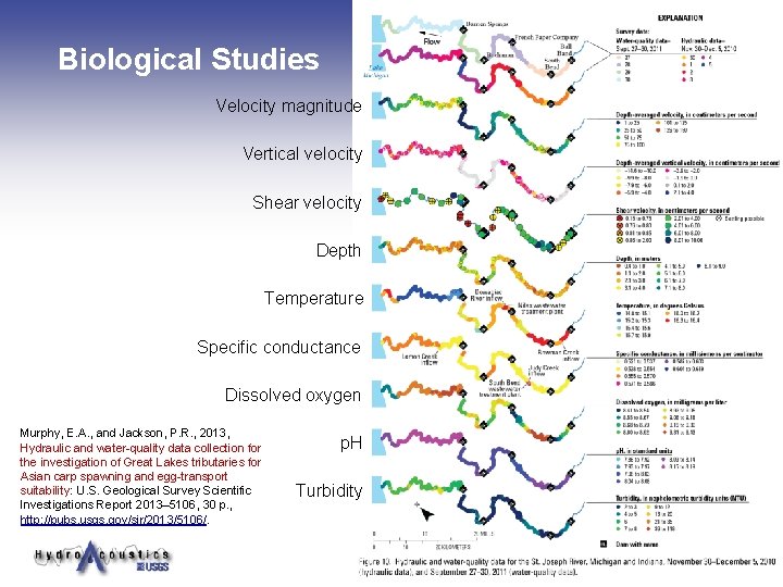 Biological Studies Velocity magnitude Vertical velocity Shear velocity Depth Temperature Specific conductance Dissolved oxygen Biological Studies Velocity magnitude Vertical velocity Shear velocity Depth Temperature Specific conductance Dissolved oxygen