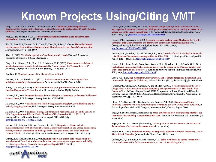 Known Projects Using/Citing VMT Known Projects Using/Citing VMT