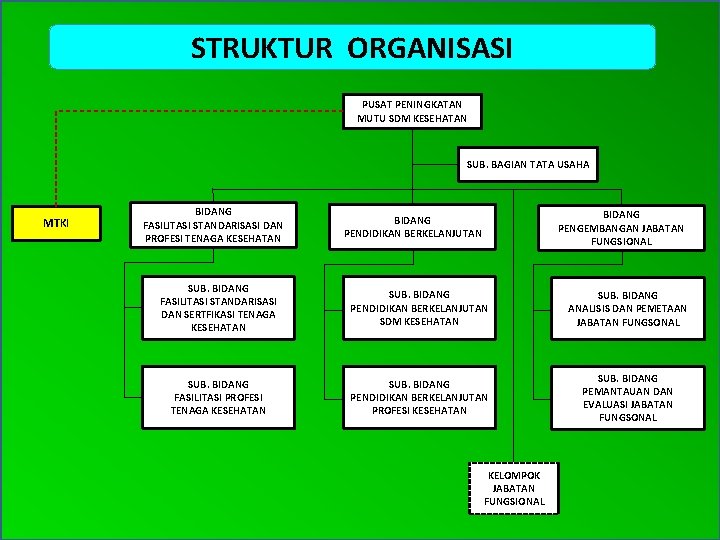 STRUKTUR ORGANISASI PUSAT PENINGKATAN MUTU SDM KESEHATAN SUB. BAGIAN TATA USAHA MTKI BIDANG FASILITASI