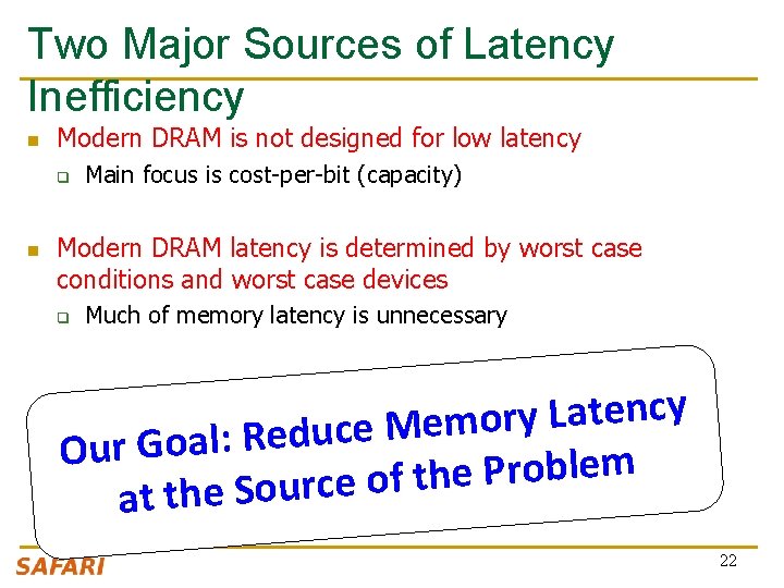 Two Major Sources of Latency Inefficiency n Modern DRAM is not designed for low