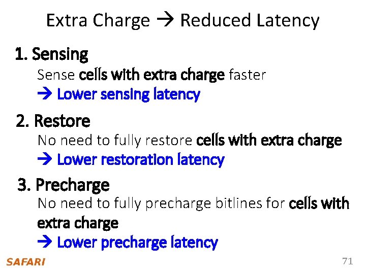 Extra Charge Reduced Latency 1. Sensing Sense cells with extra charge faster Lower sensing