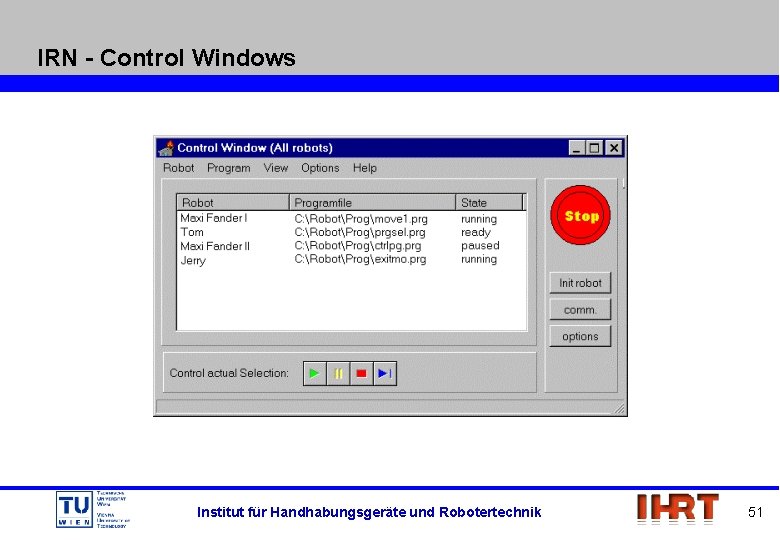 IRN - Control Windows Institut für Handhabungsgeräte und Robotertechnik 51 