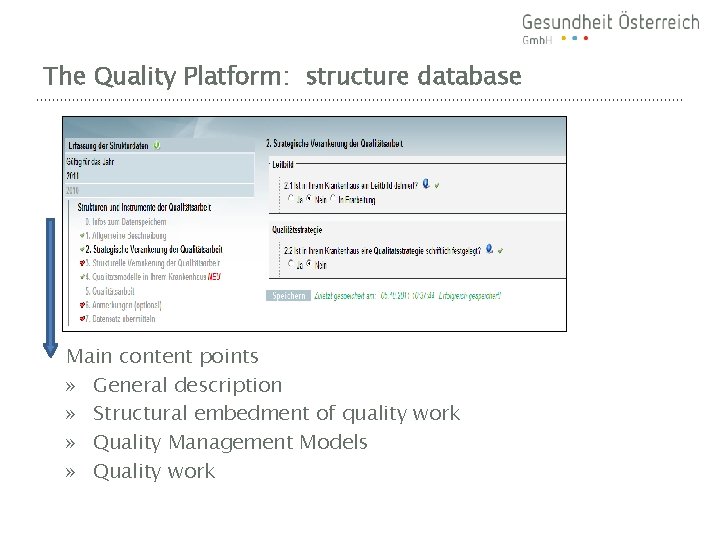 The Quality Platform: structure database Main content points » General description » Structural embedment