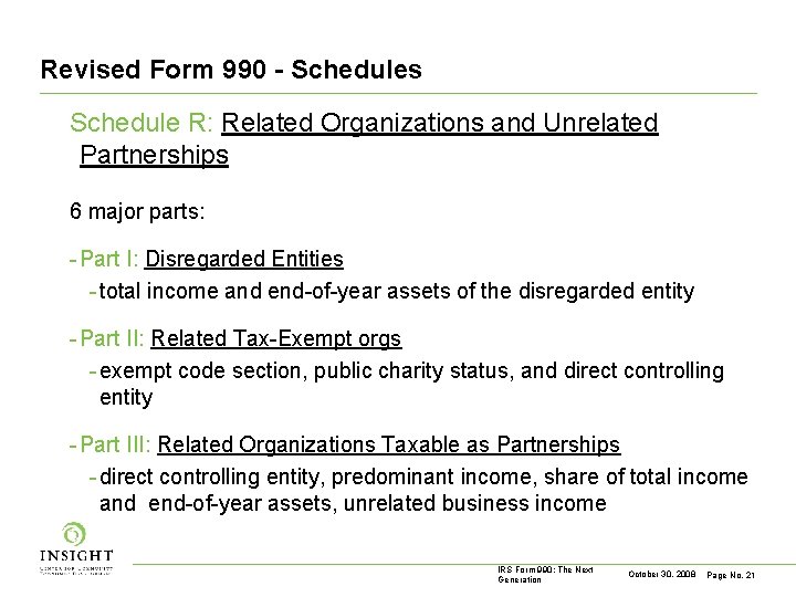 Revised Form 990 - Schedules Schedule R: Related Organizations and Unrelated Partnerships 6 major