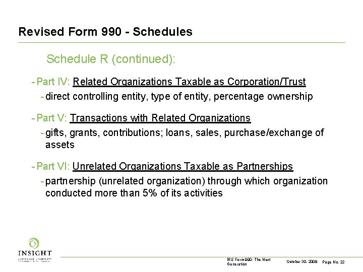 Revised Form 990 - Schedules Schedule R (continued): - Part IV: Related Organizations Taxable