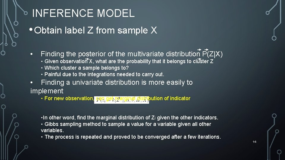 INFERENCE MODEL • Obtain label Z from sample X • Finding the posterior of