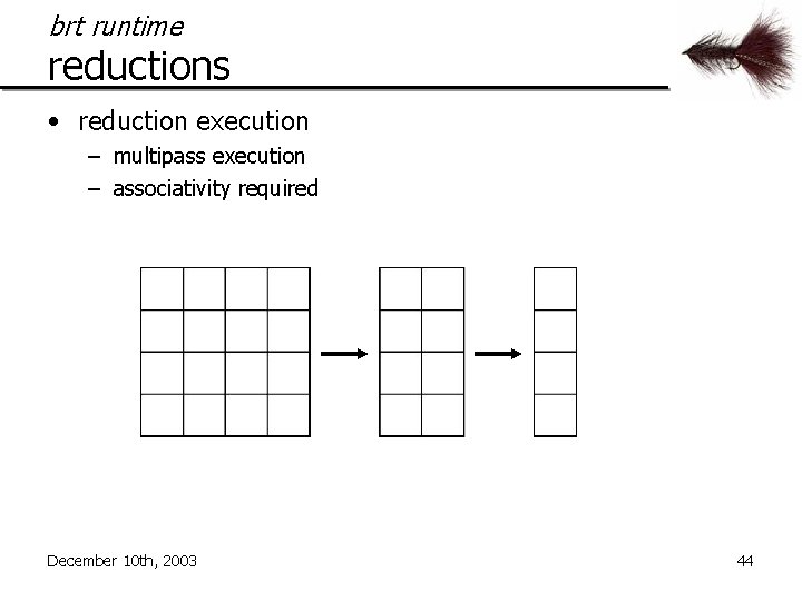brt runtime reductions • reduction execution – multipass execution – associativity required December 10