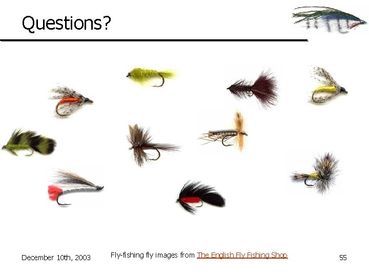 Questions? December 10 th, 2003 Fly-fishing fly images from The English Fly Fishing Shop