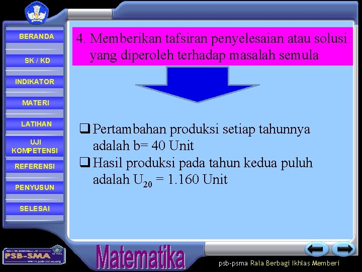 BERANDA SK / KD 4. Memberikan tafsiran penyelesaian atau solusi yang diperoleh terhadap masalah