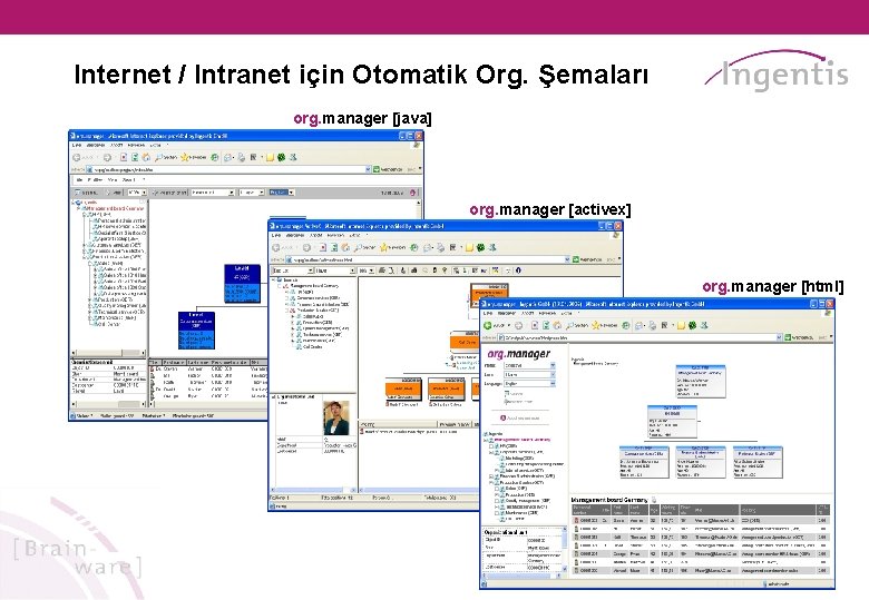 Internet / Intranet için Otomatik Org. Şemaları org. manager [java] org. manager [activex] org.