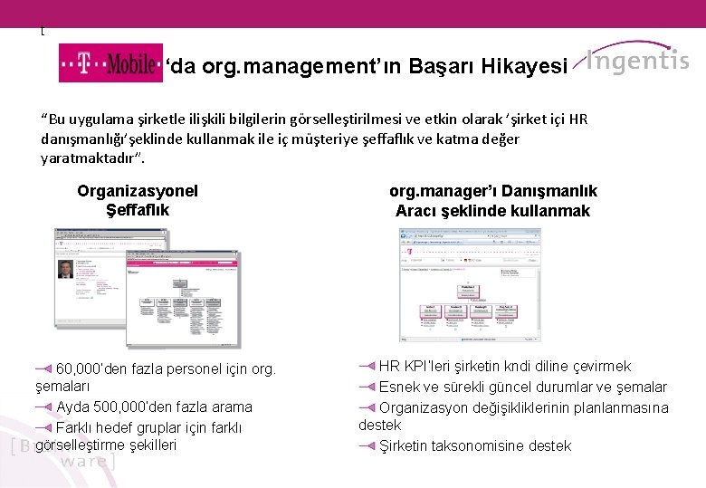 t ‘da org. management’ın Başarı Hikayesi “Bu uygulama şirketle ilişkili bilgilerin görselleştirilmesi ve etkin