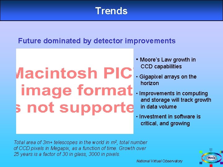 Trends Future dominated by detector improvements • Moore’s Law growth in CCD capabilities •