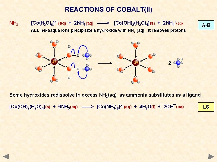 REACTIONS OF COBALT(II) NH 3 [Co(H 2 O)6]2+(aq) + 2 NH 3(aq) ——> [Co(OH)2(H
