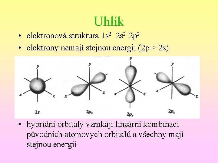 Uhlík • elektronová struktura 1 s 2 2 p 2 • elektrony nemají stejnou