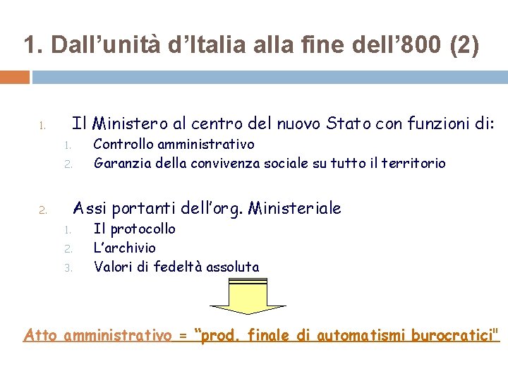 1. Dall’unità d’Italia alla fine dell’ 800 (2) Il Ministero al centro del nuovo