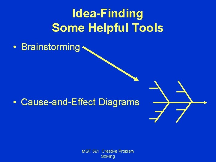Idea-Finding Some Helpful Tools • Brainstorming • Cause-and-Effect Diagrams MGT 561 Creative Problem Solving