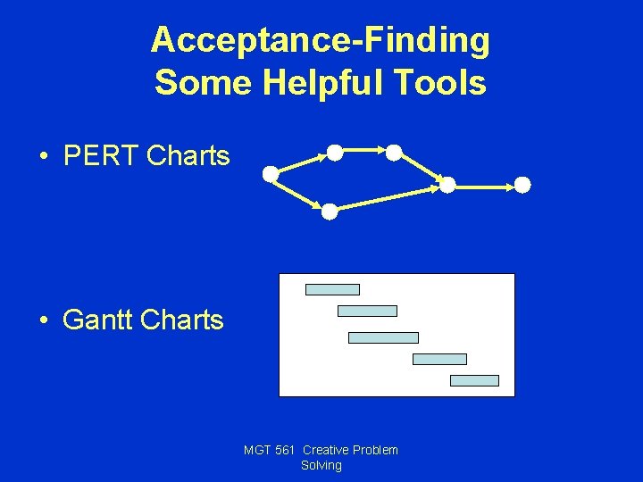 Acceptance-Finding Some Helpful Tools • PERT Charts • Gantt Charts MGT 561 Creative Problem