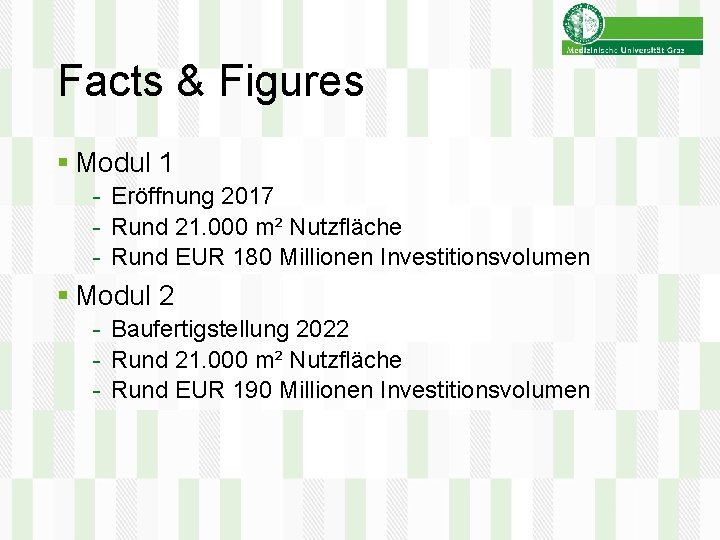 Facts & Figures § Modul 1 - Eröffnung 2017 - Rund 21. 000 m²