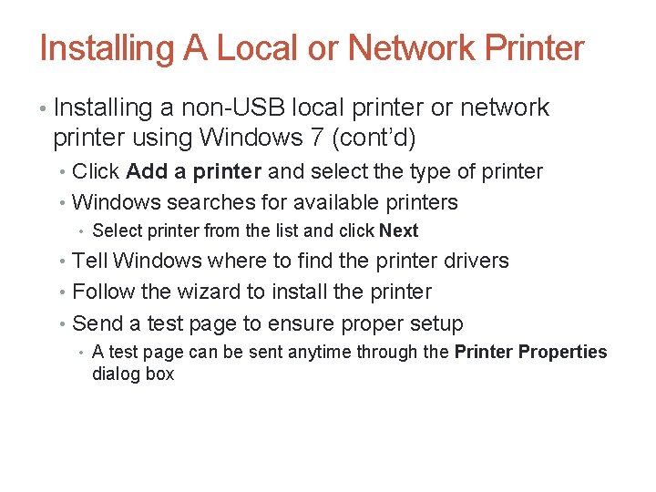 Installing A Local or Network Printer • Installing a non-USB local printer or network