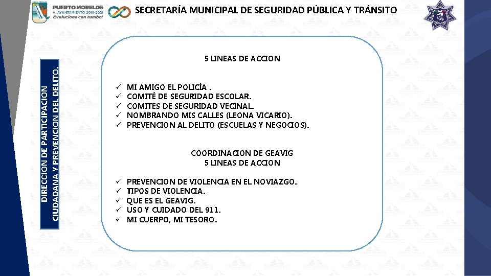 SECRETARÍA MUNICIPAL DE SEGURIDAD PÚBLICA Y TRÁNSITO DIRECCION DE PARTICIPACION CIUDADANA Y PREVENCION DELITO.