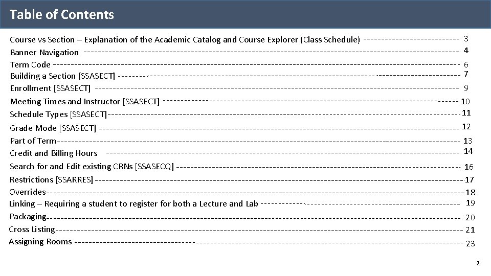 Table of Contents Course vs Section – Explanation of the Academic Catalog and Course