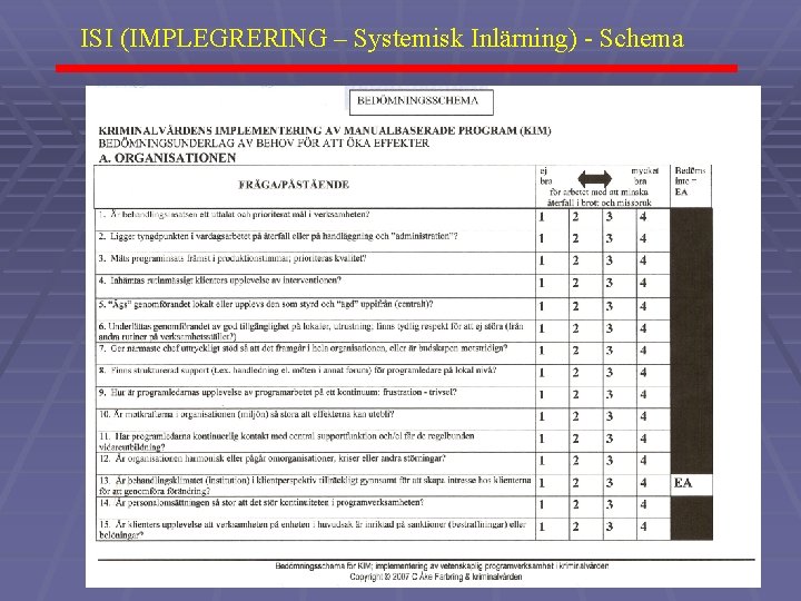 ISI (IMPLEGRERING – Systemisk Inlärning) - Schema c åke farbring, 2008 