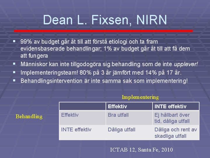 Dean L. Fixsen, NIRN § 99% av budget går åt till att förstå etiologi