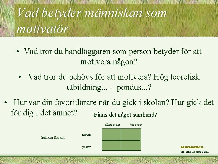 Vad betyder människan som motivatör • Vad tror du handläggaren som person betyder för