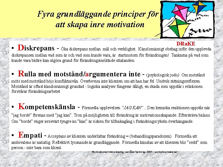 Fyra grundläggande principer för att skapa inre motivation DRa. KE • Diskrepans - Öka