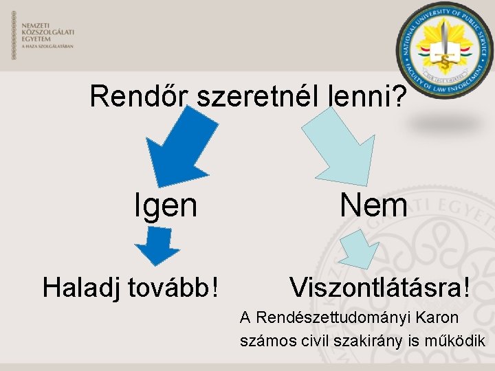 Rendőr szeretnél lenni? Igen Haladj tovább! Nem Viszontlátásra! A Rendészettudományi Karon számos civil szakirány