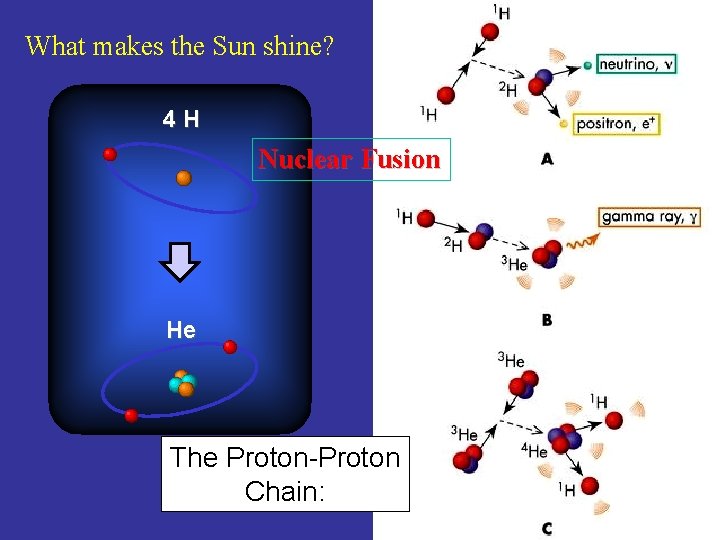 What makes the Sun shine? 4 H Nuclear Fusion He The Proton-Proton Chain: 
