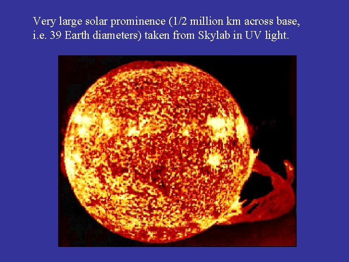 Very large solar prominence (1/2 million km across base, i. e. 39 Earth diameters)