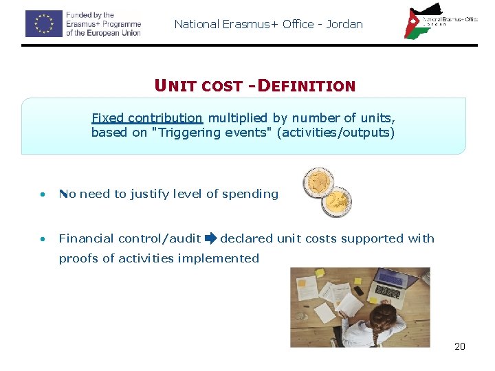 National Erasmus+ Office - Jordan UNIT COST - DEFINITION Fixed contribution multiplied by number