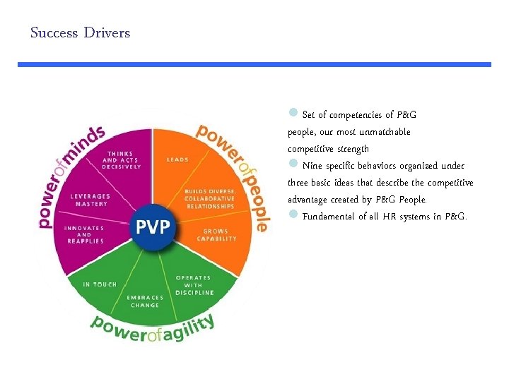 Success Drivers l Set of competencies of P&G people, our most unmatchable competitive strength