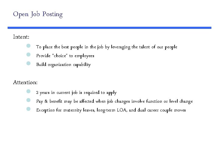 Open Job Posting Intent: l To place the best people in the job by
