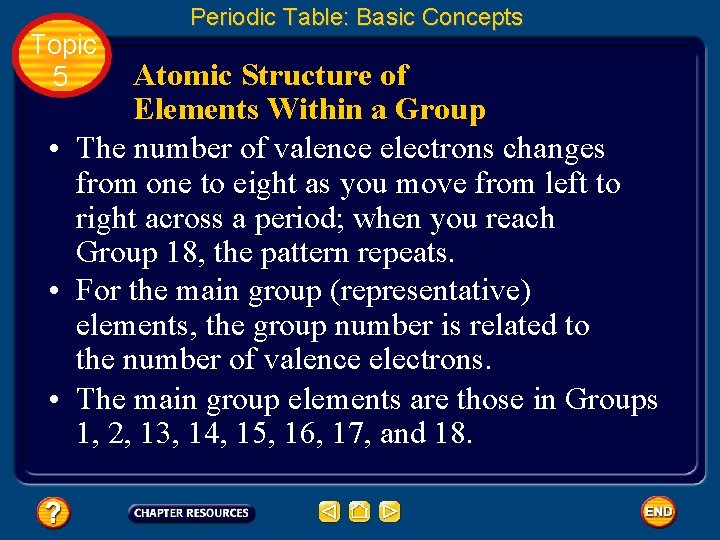 Topic 5 Periodic Table: Basic Concepts Atomic Structure of Elements Within a Group • Topic 5 Periodic Table: Basic Concepts Atomic Structure of Elements Within a Group •