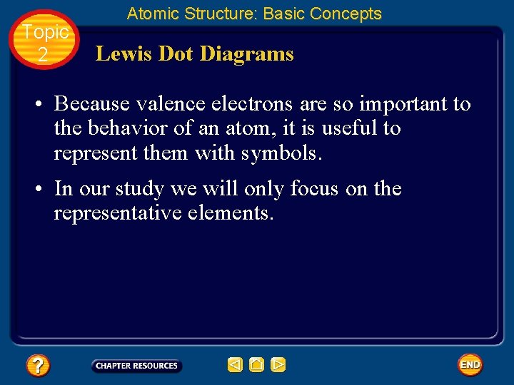 Topic 2 Atomic Structure: Basic Concepts Lewis Dot Diagrams • Because valence electrons are