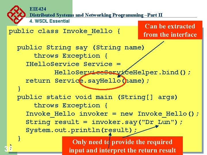 EIE 424 Distributed Systems and Networking Programming –Part II 4. WSDL Essential public class EIE 424 Distributed Systems and Networking Programming –Part II 4. WSDL Essential public class