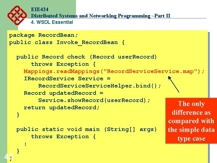 EIE 424 Distributed Systems and Networking Programming –Part II 4. WSDL Essential package Record. EIE 424 Distributed Systems and Networking Programming –Part II 4. WSDL Essential package Record.
