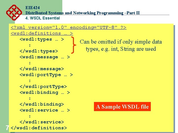 EIE 424 Distributed Systems and Networking Programming –Part II 4. WSDL Essential 7 <? EIE 424 Distributed Systems and Networking Programming –Part II 4. WSDL Essential 7 <?