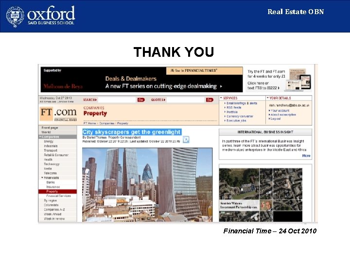 Real Estate OBN THANK YOU Financial Time – 24 Oct 2010 