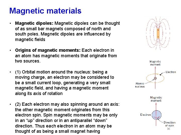 Magnetic materials • Magnetic dipoles: Magnetic dipoles can be thought of as small bar