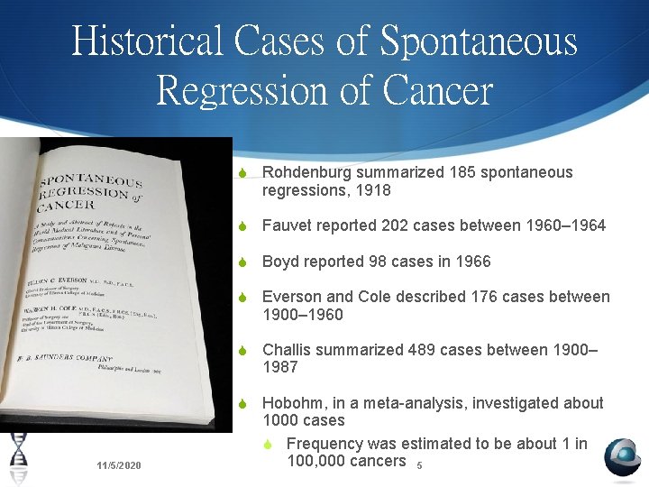 Historical Cases of Spontaneous Regression of Cancer S Rohdenburg summarized 185 spontaneous regressions, 1918