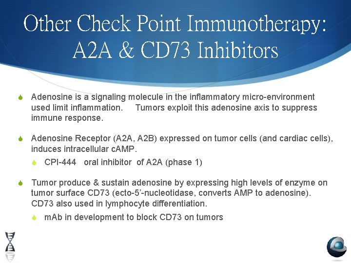 Other Check Point Immunotherapy: A 2 A & CD 73 Inhibitors S Adenosine is