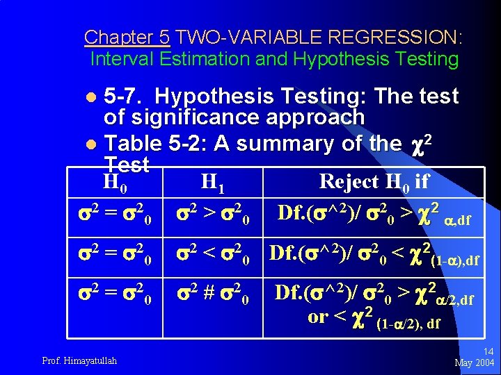 Chapter 5 TWO-VARIABLE REGRESSION: Interval Estimation and Hypothesis Testing 5 -7. Hypothesis Testing: The