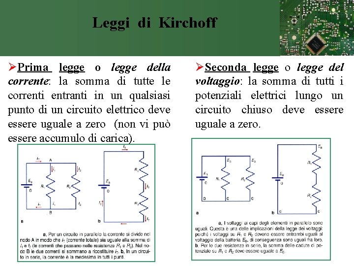 Leggi di Kirchoff ØPrima legge o legge della corrente: la somma di tutte le