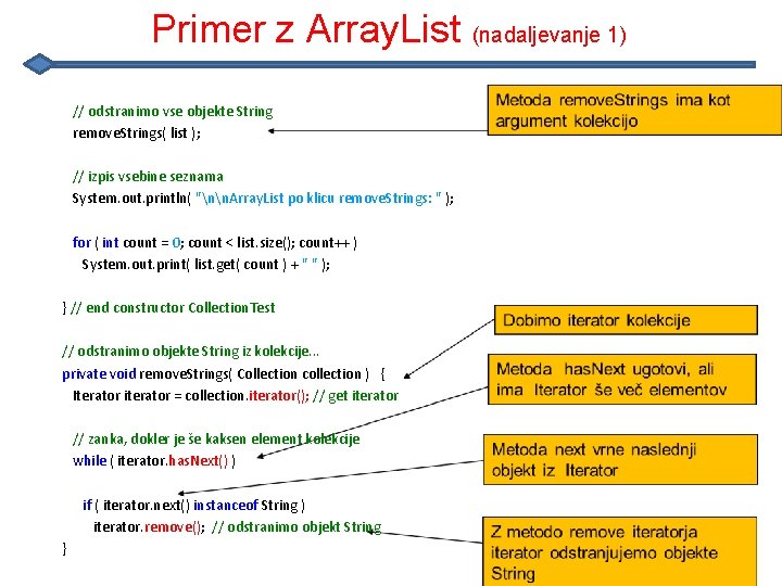 Primer z Array. List (nadaljevanje 1) // odstranimo vse objekte String remove. Strings( list