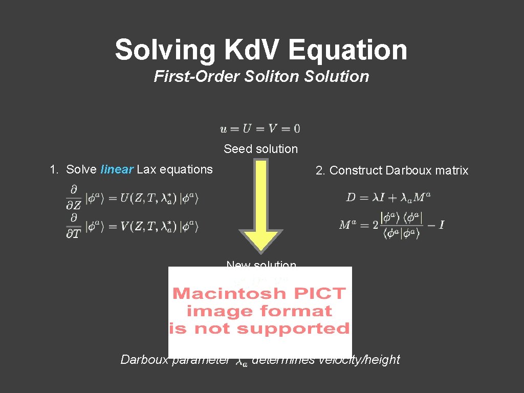 Solving Kd. V Equation First-Order Soliton Solution Seed solution 1. Solve linear Lax equations