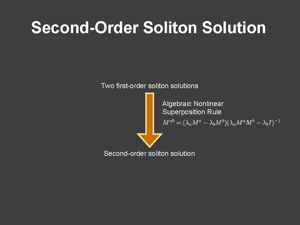 Second-Order Soliton Solution Two first-order soliton solutions Algebraic Nonlinear Superposition Rule Second-order soliton solution